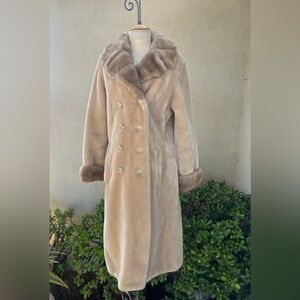 Vintage cream taupe coat faux fur pockets double breasted lined  S/M Borgana